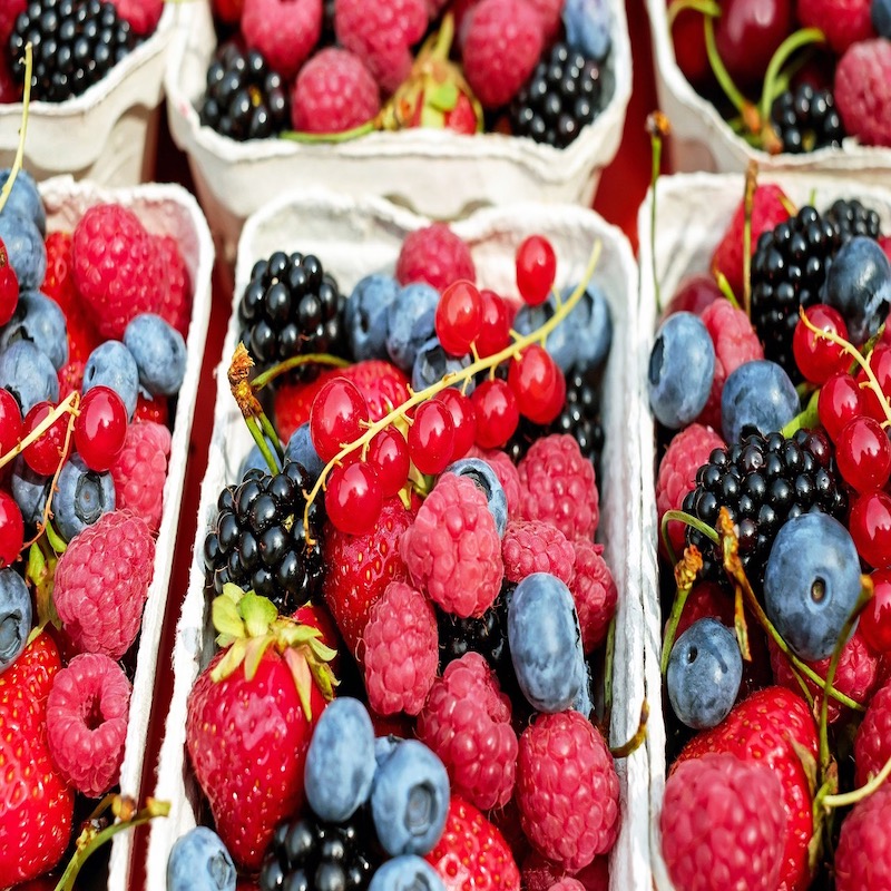 Berries, raspberries and strawberries